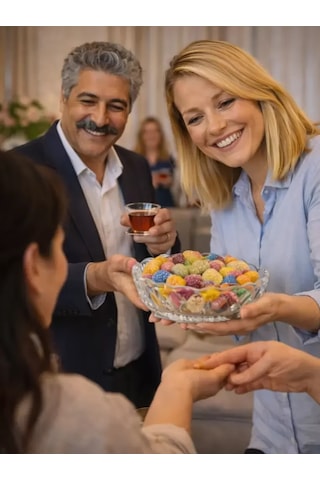 Songül Fıstık Kolonyası Ve 1 Kg Şölen Bayram Şekeri Paketi Karışık Sert Ve Meyve Aromalı Jöle Şeker Misafir İkram Seti