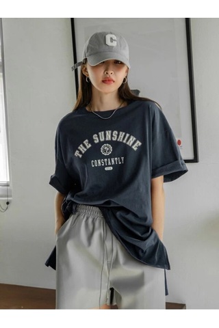 Flood Of Style Kadın Lacivert The Sunshine Baskılı Bisiklet Yaka Oversize T-shirt Mavi