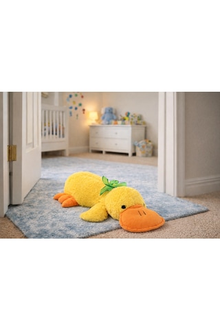 Merty Avm 55 Cm Peluş Yatan Ördek - Yumuşak Uyku Arkadaşı & Çocuk Odası Dekoratif Yastık Ce Sertifikalı Sarı