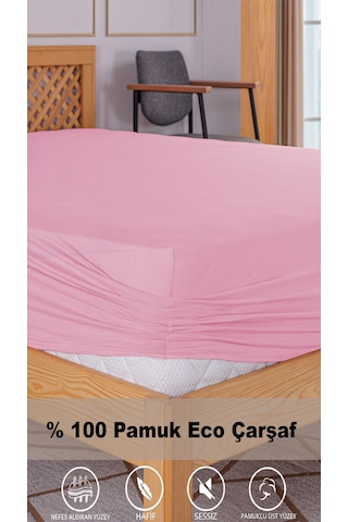 Penye Lastikli Çarşaf, 100 200 Tek Kişilik %100 Pamuk Örme Kumaş, 145 Gr/m² Pembe