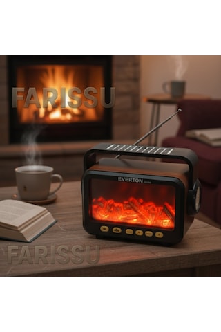 Everton Rt-734 Retro Tasarımlı Şömine Efektli Solar El Fenerli Bluetooth Hoparlör & Fm Radyo Yedek Pili