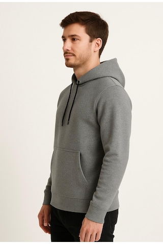 Axxel Erkek Gri Kapüşonlu Sweatshirt-w1108 Gri 3 İplik Şardonlu