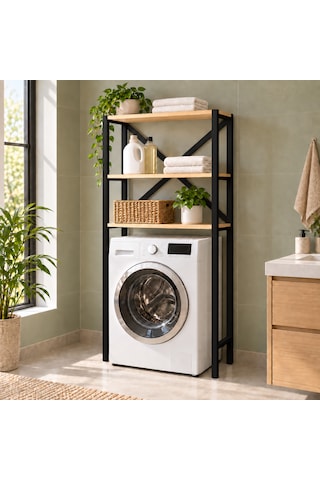 Çamaşır Makinesi Üstü Raf 3 Raflı Metal Banyo Düzenleyici 75 30 150 Cm Siyah