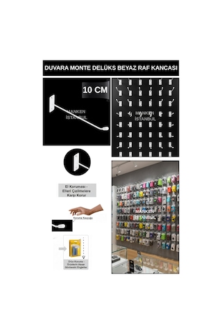 Duvara Monte Kanca Koruma Kauçuklu Beyaz 10 Cm Deluxe Raf Askısı Suntaya Monte 35 Adet Beyaz
