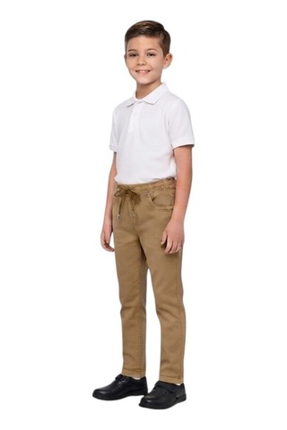 Erdem Kıds Unisex Erkek Kız Çocuk Beli Lastikli Boru Paça Kanvas Keten Camel Okul Pantolonu Camel Camel