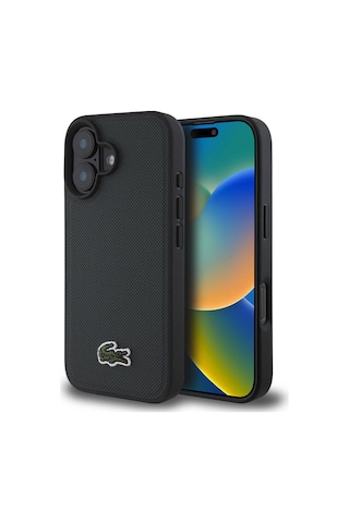 Apple iPhone 16 Uyumlu Kılıf Lacoste Lisanslı Pu Pike Desen Arka İkonik Timsah Dokuma Logolu Koyu Yeşil