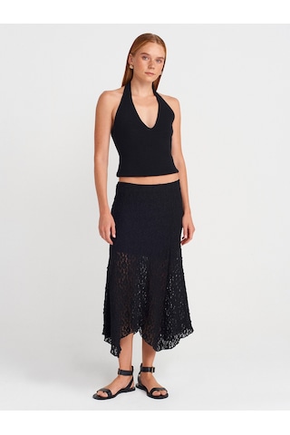 Dilvin 80428 Dantel Midi Etek-siyah