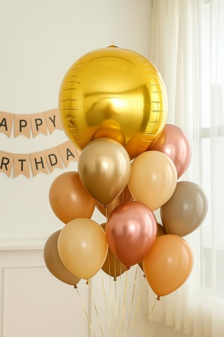 Folyo Balon 22 İnç Küre Top Şekilli Gold-altın Renkli Parti Balonu Çok Renkli