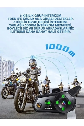 D2-6x 1000m Mesafeli 6 Kanallı İntercom Bluetooth Motosiklet Kask Kulaklığı İntercom Kulaklık Najmaddin