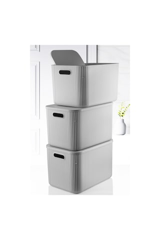 3'lü Set Çok Amaçlı Düzenleyici Depolama Kutusu Gri 21lt