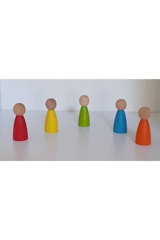 Waldorf Montessori Peg Bebek Mini İnsancık Boyalı 5'li Set Doğ...
