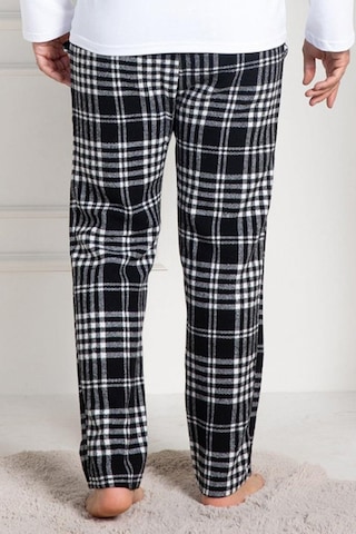 Mecit 3026 Erkek Beyaz Ekoseli Tek Pijama Altı Beyaz