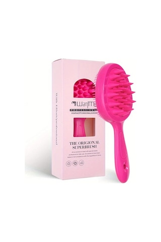 Elmpaly Kutu Paket Gül Kırmızı Saç Yıkama Fırçası Uzun Sapllı Yumuşak Fırçalı Saç Derisi Masaj Fırçası