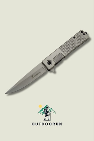 Browning Gümüş Kabartmalı Outdoor Kamp Çakı 23 Cm Açık Gri