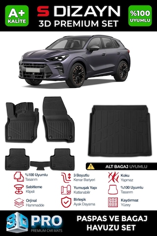 S-dizayn Cupra Terramar 3d Pro Havuzlu Paspas Ve Alt Bagaj Havuzu Seti 2'li Set 2024 Üzeri A+ Kali