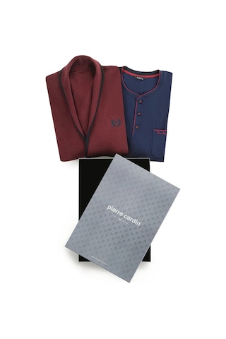 Pierre Cardin 5630 Erkek Triko Sabahlıklılı Uzun Kollu Pijama Takımı-bordo Bordo