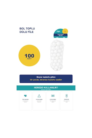 Beyaz Havuz Topu 100 Adet Yumuşak Oyun Havuzu Topları, Filede 1+ Yaş