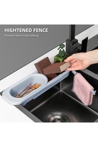 Maiyame Mutfak Sıvı Filtreleme Sepeti - Genişletilebilir Tasarım, Bölmeli Süzme, Bez Kurutma Çubuğu - Mavi Gri Gri Mavi