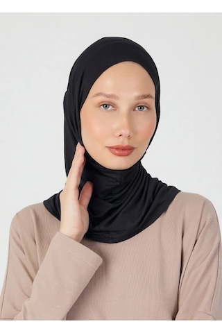 Butikgiz Kadın Gözlük Ve Kulaklık Girişli Boyun Kapatıcı Spor Rahat %100 Pamuklu Penye Tesettür Bone Siyah