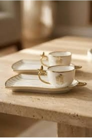 Acar Story 6 Kişilik Porselen Kahve Fincanı Takımı 90 Ml Beyaz Gold