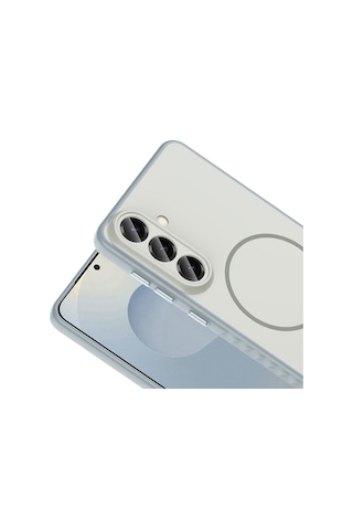 Galaxy Uyumlu A57 Kılıf Magsafe Şarj Özellikli Lüx Tea Kapak Gümüş