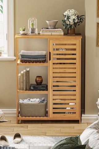 Digithome Bambu Masif 3 Raflı Tek Kapaklı Çok Amaçlı Düzenleyici Organizer Dolap Db-0005 Kahverengi