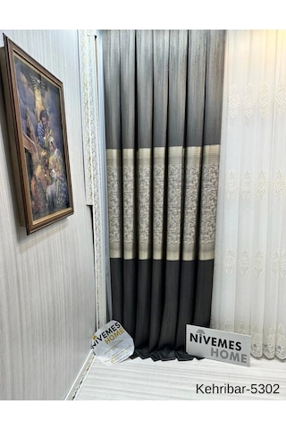 Nivemeshome Kehribar Ft614162 Antrasit V-5302 Pano Fon Perde 1/3 Sık Pileli Perde Apm Antrasit