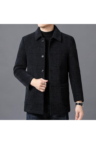 Erkek Sonbahar/kış Slim Fit Kaşmir Palto Siyah