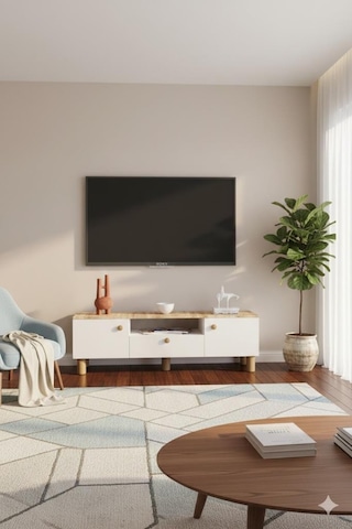 Kzy 3 Kapaklı Bohem Tv Ünitesi Beyaz - Atlantik Çam