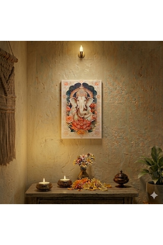 Engel Kaldıran Lord Ganesha Tablosu - Şans Ve Bilgelik Sembolü Ahşap Baskı - Hinduizm Sunak Altar Aksesuarı