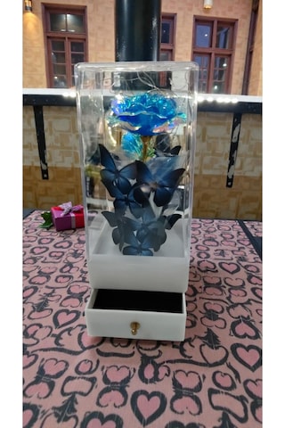Sevgililer Gününe Özel Çekmeçeli Yüzük Koyulan Led Işıklı Gül Buket Boyut:22cm