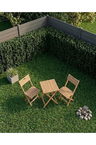 Duo Balkon Bahçe Mutfak Katlanır Masa Bej Rengi Minderli Sandalye Bistro Set Ahşap