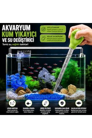 Manuel Akvaryum Su Değiştirici Kum Yıkayıcı Sifon Pompası Güçlü Vakumlu Dip Temizleme Aparatı Balık Dostu Akvaryum Temizlik Seti