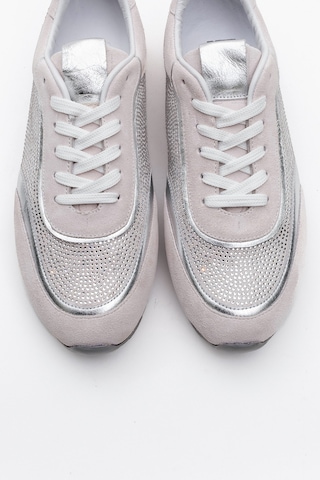Luvishoes Luvi Shoes Bonia Beyaz Süet Gümüş Taşlı Hakiki Deri Kadın Spor Ayakkabı Beyaz