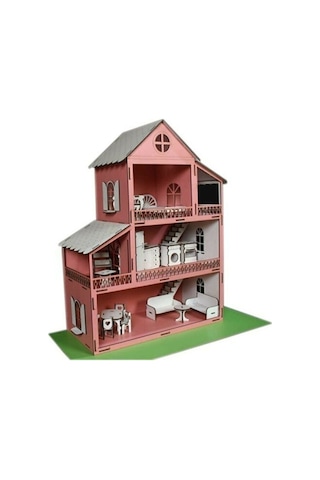 Ahşap Oyun Barbie Evi 18 Parça Mobilyalı Eşyalı