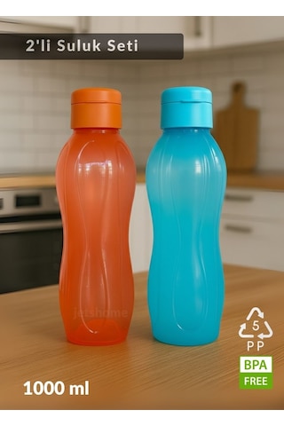 2 Li Su Şişesi Seti 1000 Ml Matara, Bpa Free, Ev-iş-spor İçin Mavi-turuncu Pp-5 Mavi & Turuncu