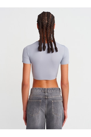 Dilvin 31175 Bisiklet Yaka Crop Top-orta Gri Orta Gri