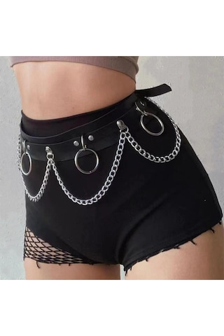Zaga Oyun Metal Halkalı Zincir Detaylı Gotik Harness Kemer Çok Renkli