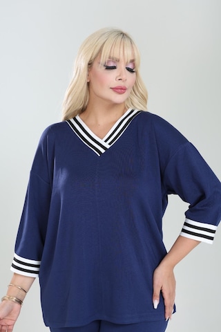 Şeritli Takım Oysho Modal Kumaş Şeritli Yumuşak Dokulu M-6xl Lacivert