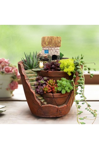 Jeehugo Kahverengi Sentetik Reçine Süs Bitki Saksısı - Detaylı Sanatsal Desen, Su Drenajı & Kaymaz Önleyici - Ev Dekorasyonu İçin Hafif Ve Dayanıklı