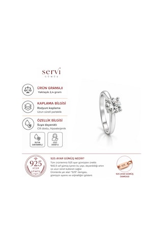 Servi 925 Ayar Gümüş Yuvarlak Kesim Eternity Tektaş Yüzük-497
