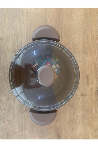 Oms Granit Cam Kapaklı Derin Tencere Kahve 22 CM