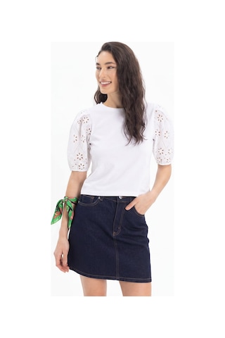 Tudors Kadın Slim Fit Dar Kesim %100 Pamuk Kısa Kollu Bisiklet Yaka Beyaz Tişört-50792