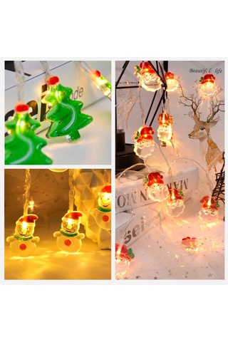 Hfambition Noel Aydınlatması Santa Kafa-ağaç-kardan Adam Figürlü 3m 20 Led Işıklı Flaşlı Plastik Zincir Lambası Pil Dahil Değil