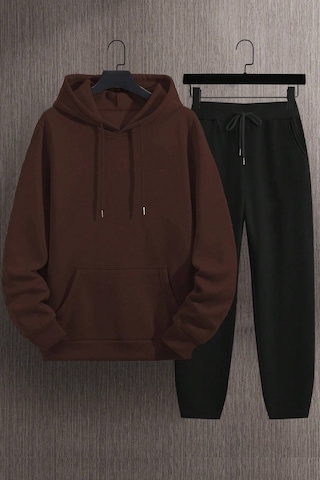 Uyguntarz Unisex Rare Baskılı Eşofman Takımı Kahverengi - Siyah