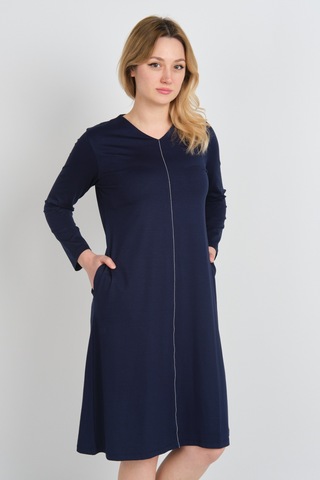 Sistas Kadın V Yaka Parlak Şerit Detaylı Uzun Kollu Çift Cepli Elbise 24442 Lacivert Lacivert