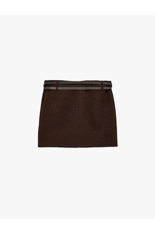 Koton Kemer Detaylı Slim Fit Viskon Karışımlı Mini Etek Kahverengi 6wal70035ık Kahve