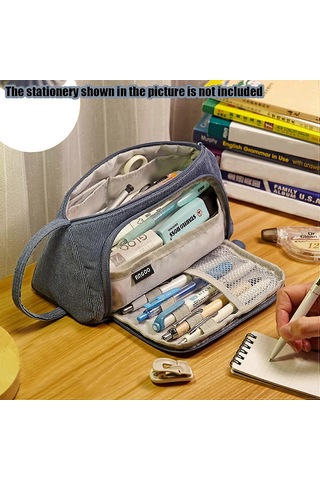 3 Bölmeli Kalem Kutusu, Büyük Kapasiteli Kalem Kutusu, Büyük Kalem Kutusu, Büyük Kalem Kutusu, Açık Mavi Çok Renkli