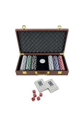 Deri Çantalı Poker Seti 300 Parça Chip Ve 2 İskambil Kağıdı Destesi