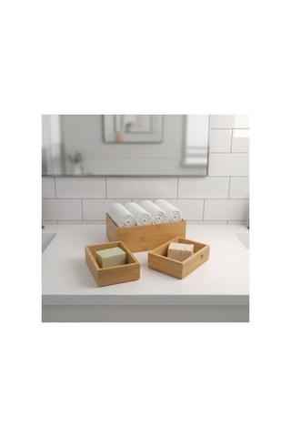 3'lü Modüler Bambu Organizer Set, Çok Amaçlı Düzenleyici Açık Bej